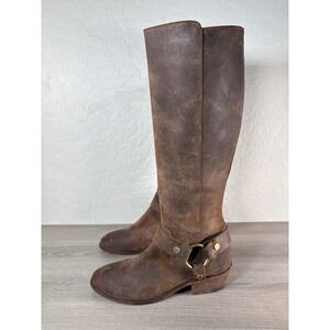 Frye Women's Tall‎ Brown Distressed Leather Harness Riding Boots Size 8M